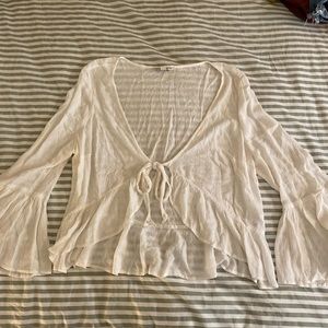 American Eagle 70s Style White Sheer Blouse with Tye Front Size XXL